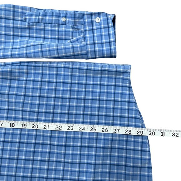 LANDS’ END SHIRT PERFORMANCE MENS L PLAID STRETCH BUTTON UP REGULAR FIT BLUE - Picture 7 of 8